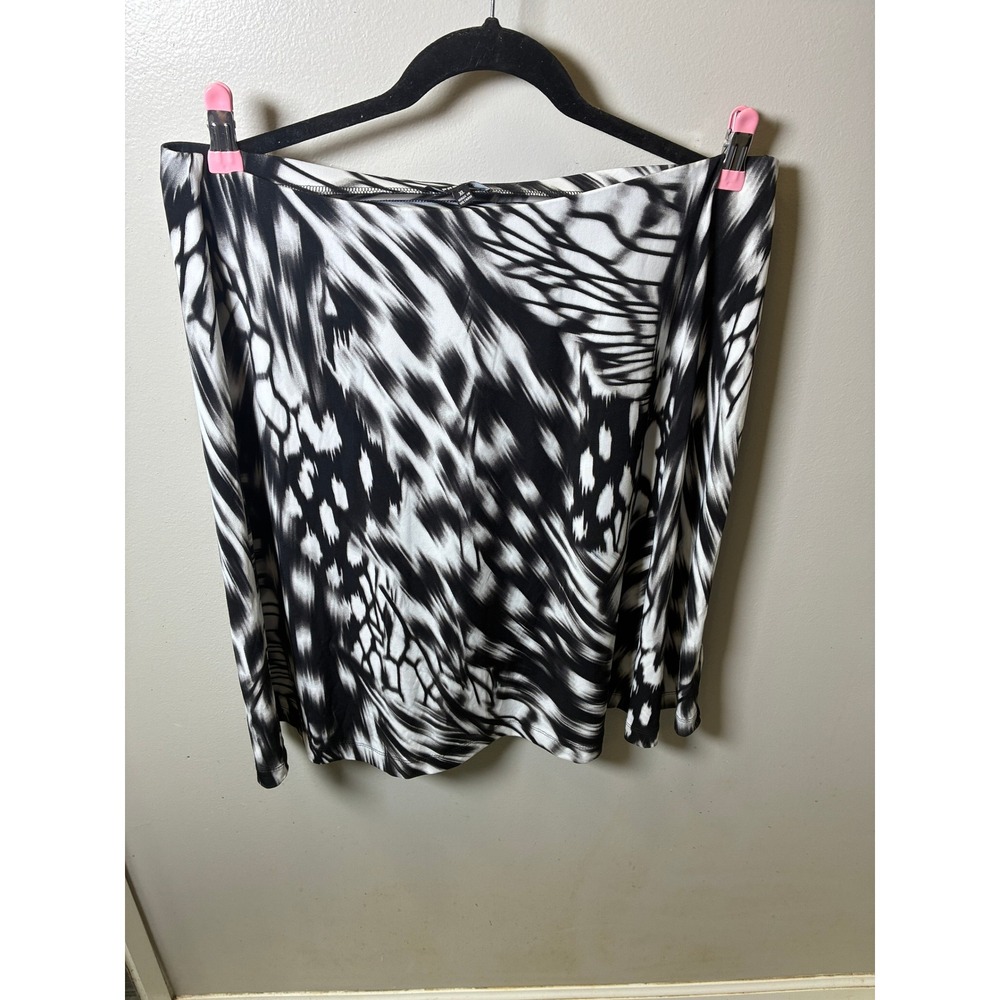 Premise Womens XL Black White Abstract Animal Print Pull On Stretch Skirt Knee